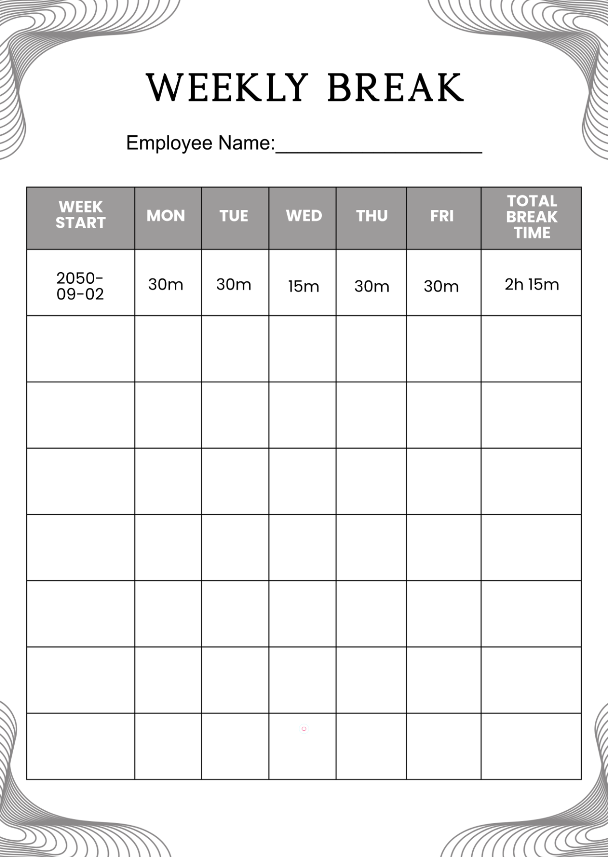 Free Weekly Break Template