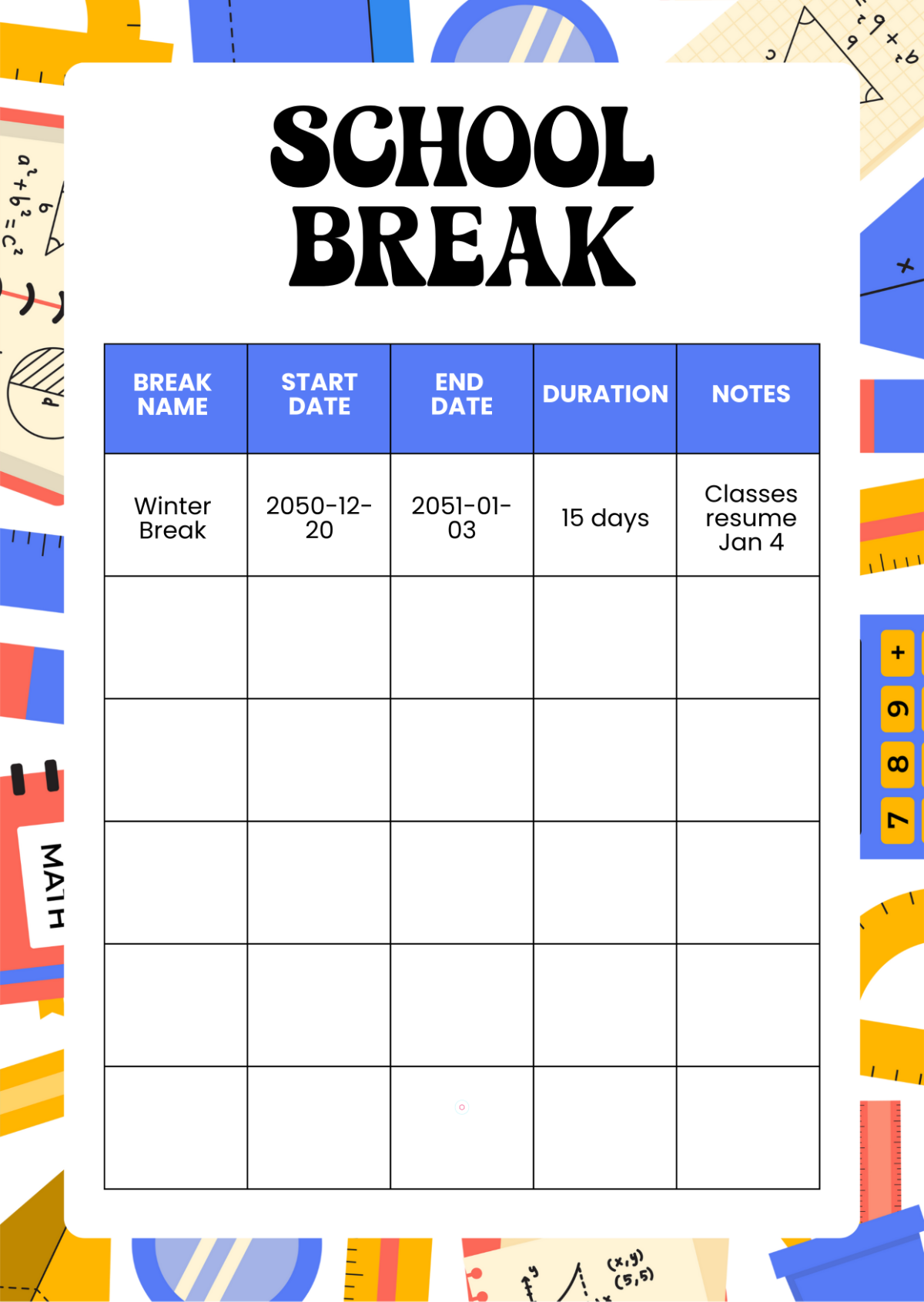 Free School Break Template