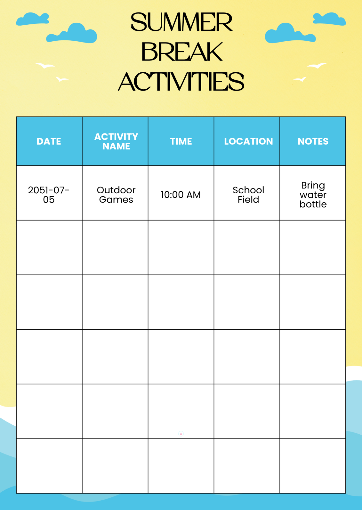 Free Summer Break Template