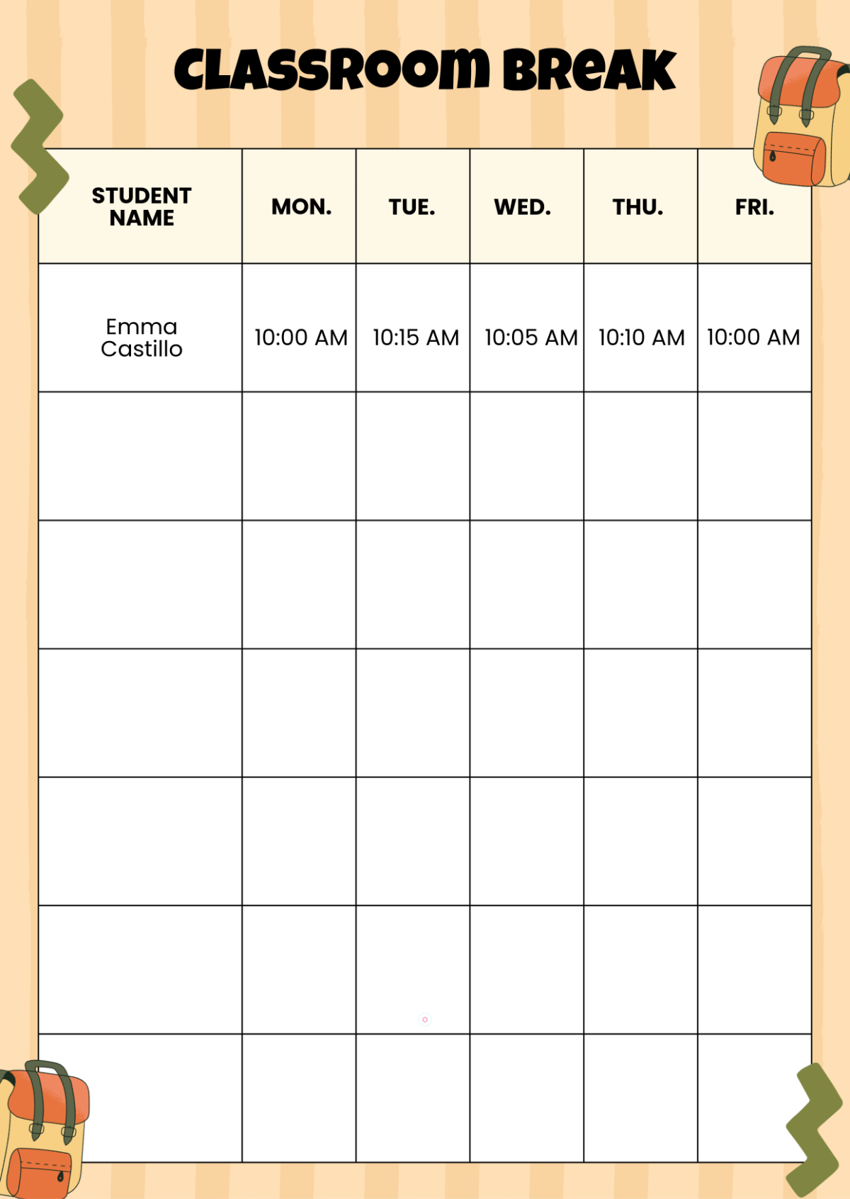 Free Classroom Break Template