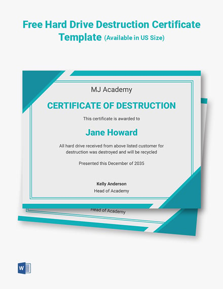 Free Certificate Of Destruction Template