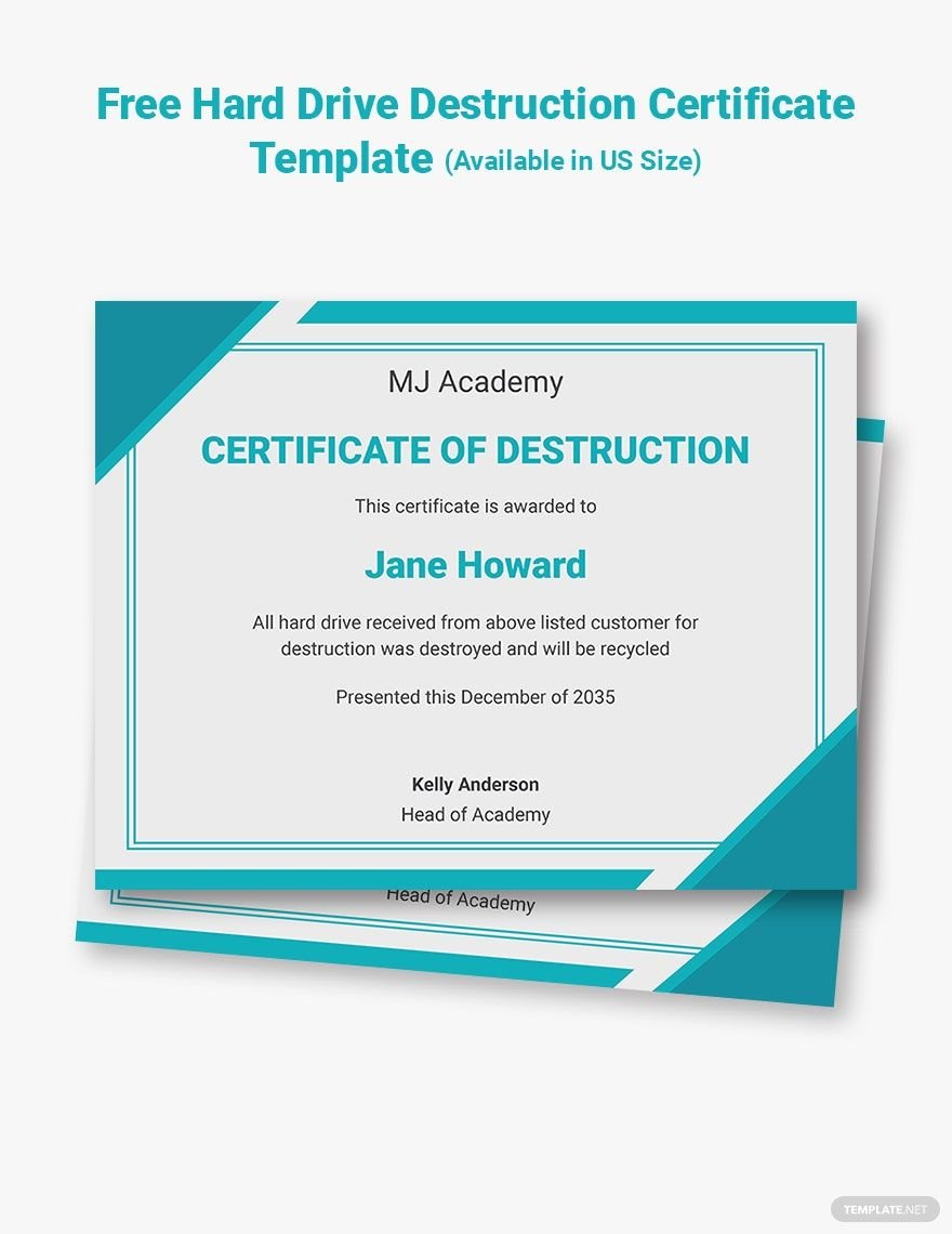 Free Hard Drive Destruction Certificate Template