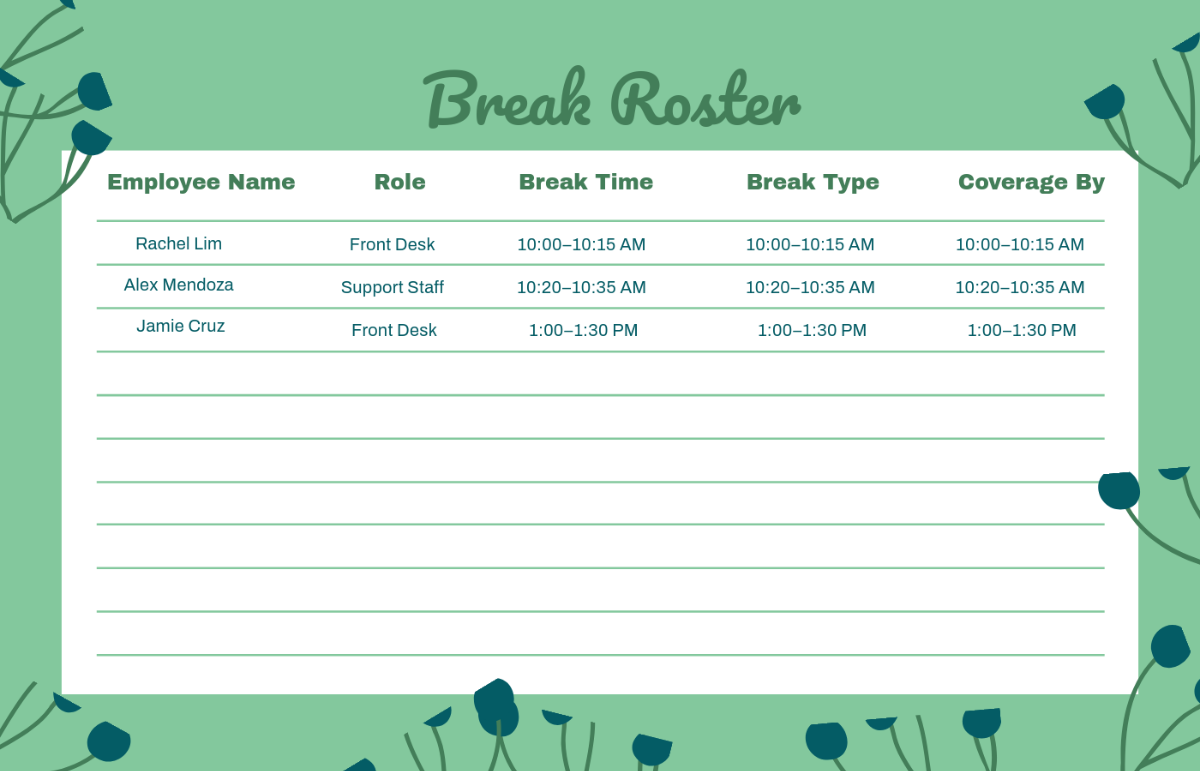 Break Roster Template
