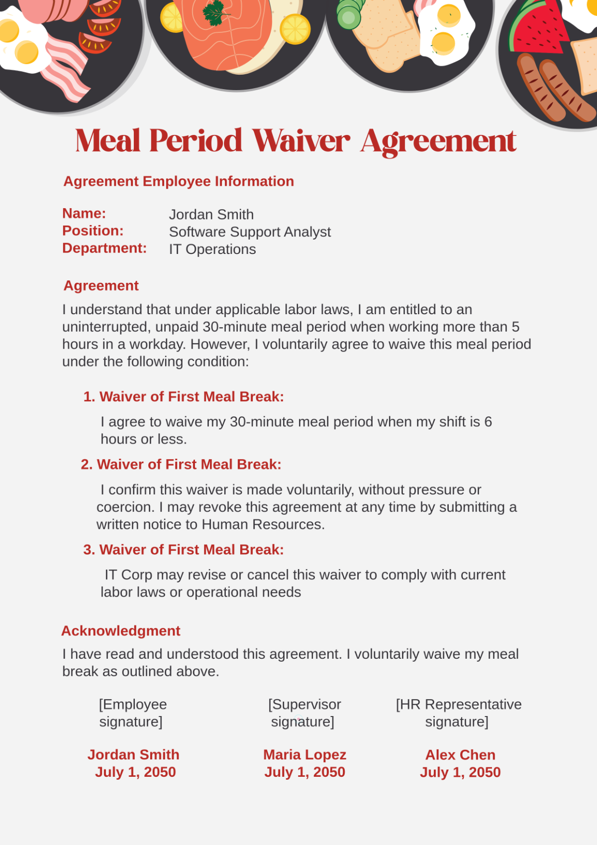 Meal Break Waiver Template