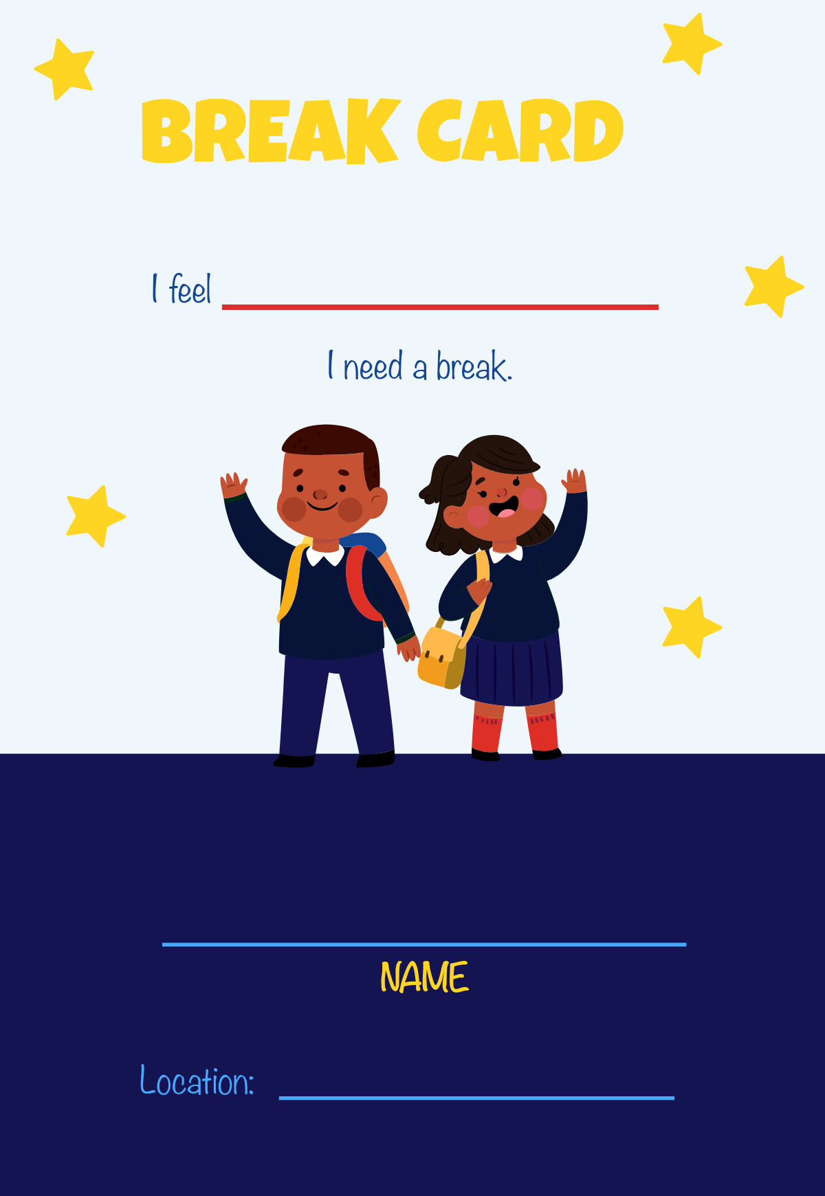 Student Break Card Template