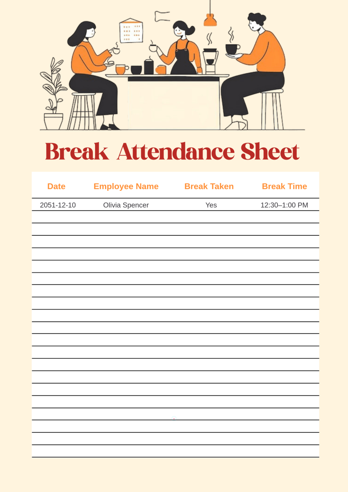 Free Break Attendance Template to Edit Online