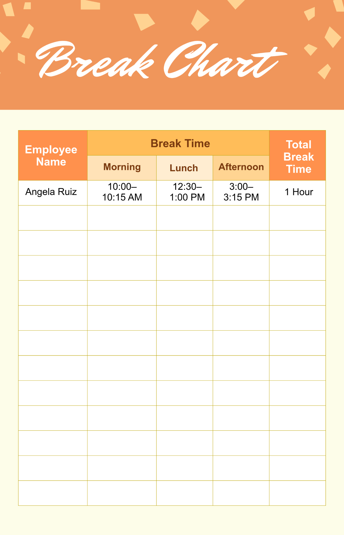 Free Break Chart Template