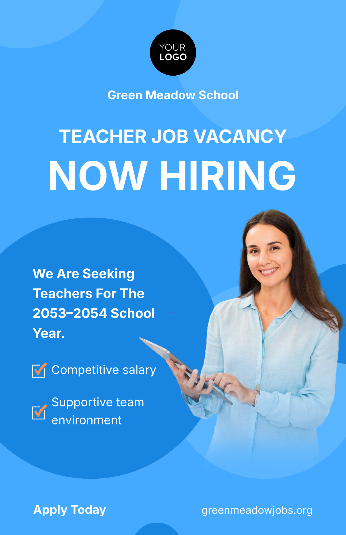 Free Blue Teacher Job Vacancy Poster Template
