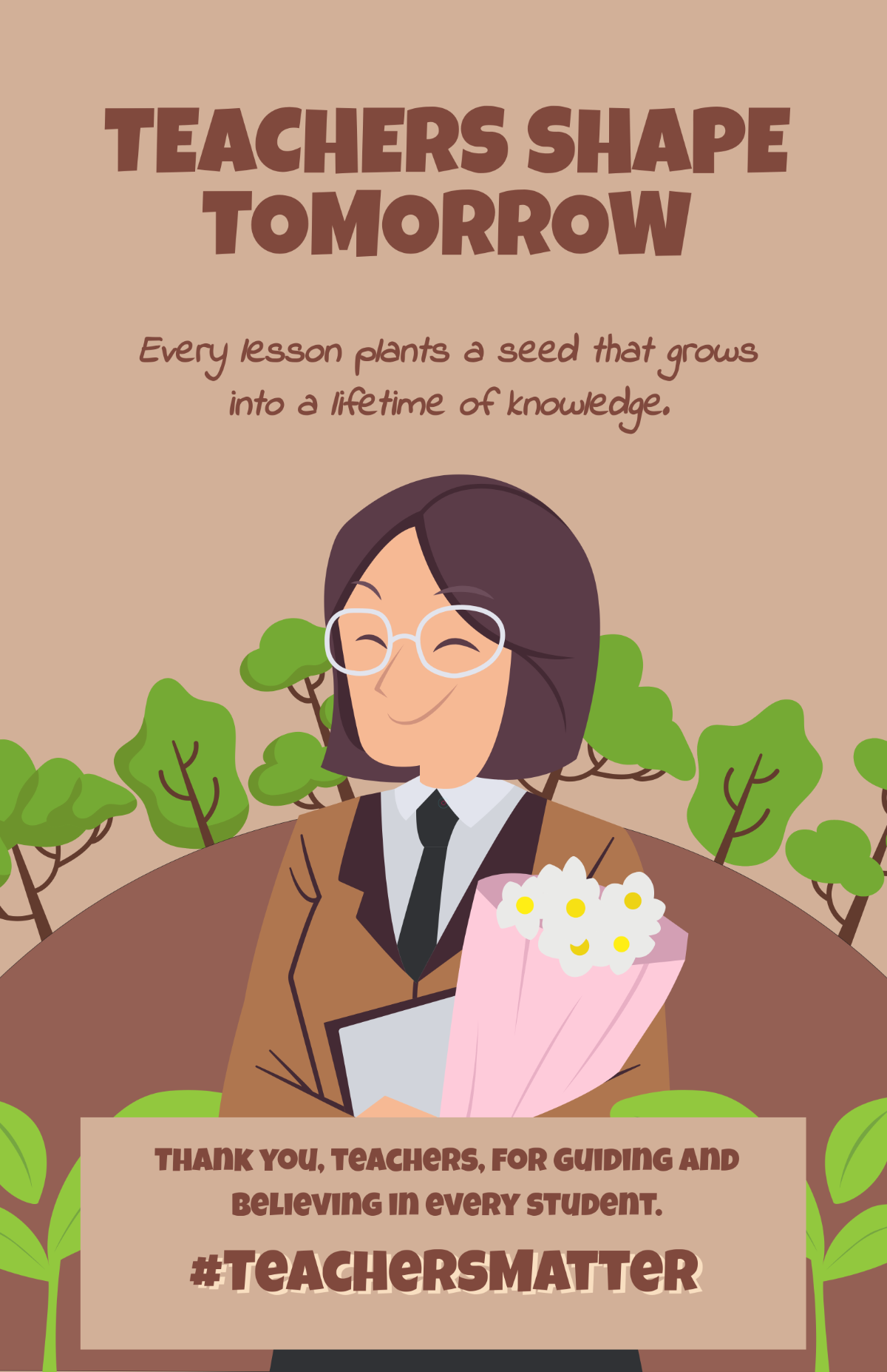 Free Brown Vertical Teacher Poster Template