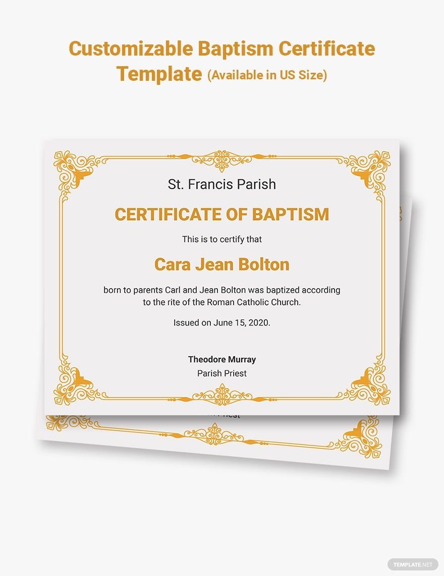 Customizable Baptism Certificate Template