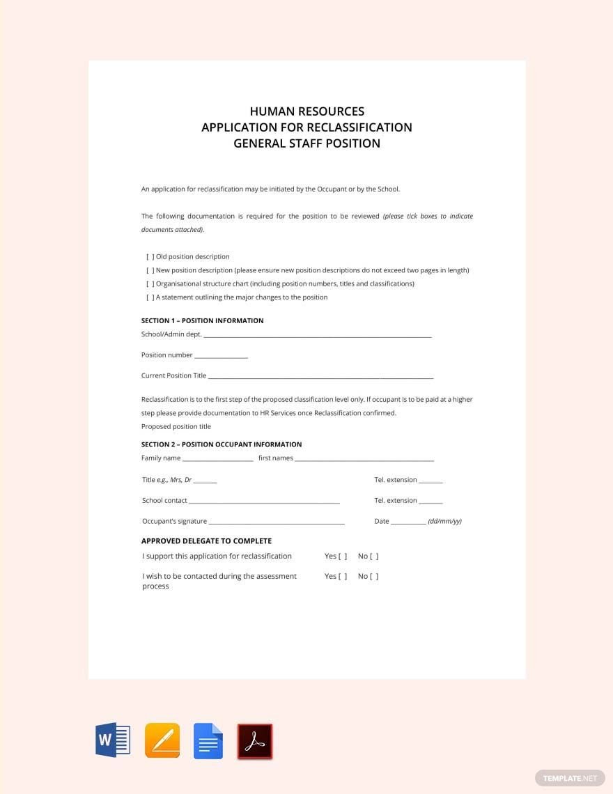 HR Application Form for Reclassification Template