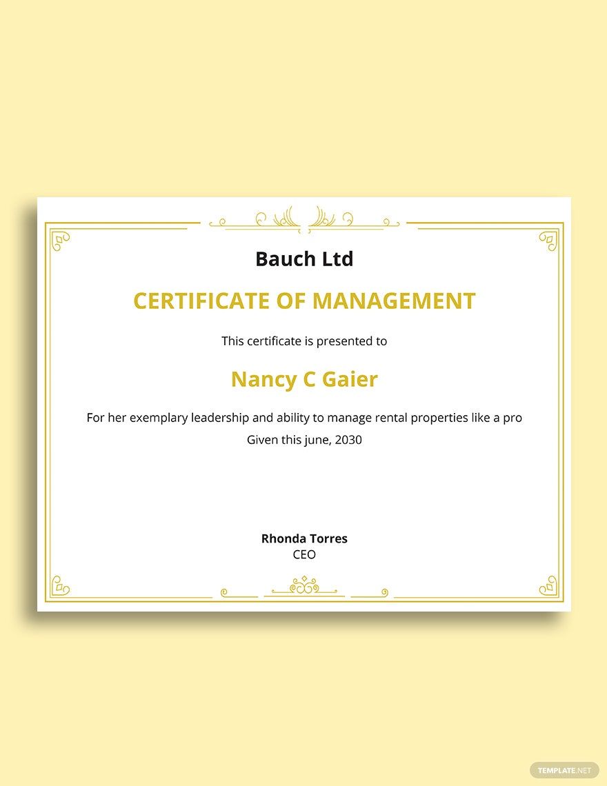 Certificate In Property Management Template