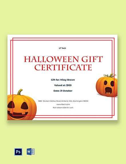 Free Halloween Gift Certificate Template - Word, PSD