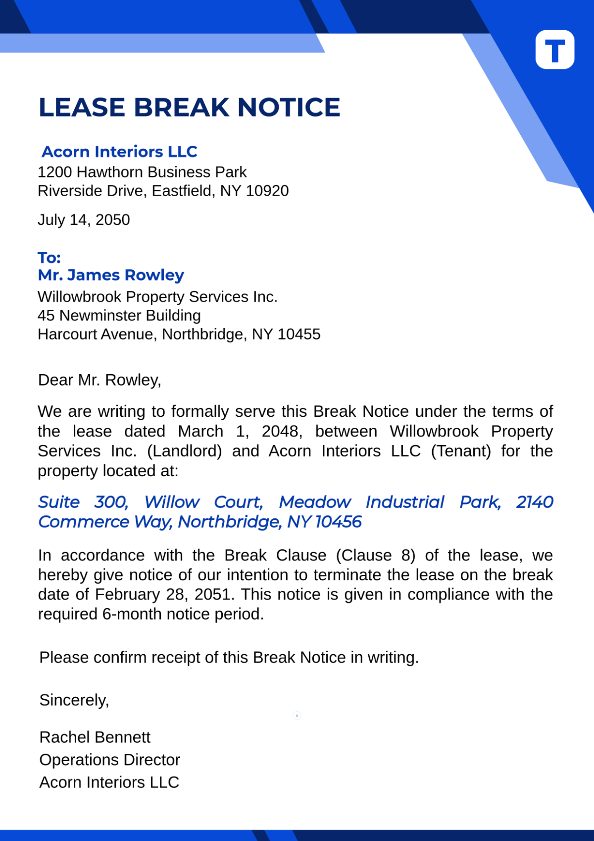 Free Break Notice Template