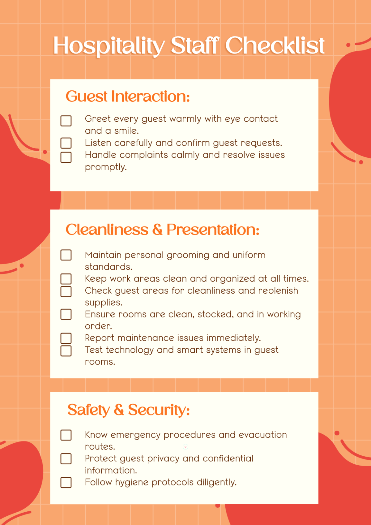 Free Hospitality Checklist Template