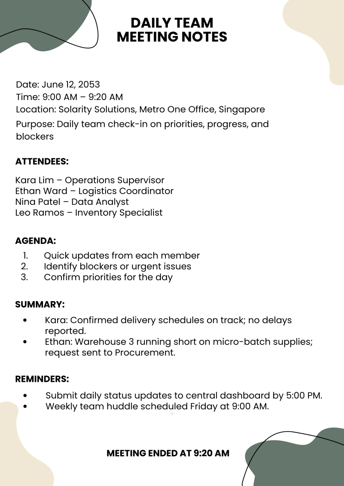 Free Daily Meeting Template to Edit Online Free Daily Meeting Template to Edit Online