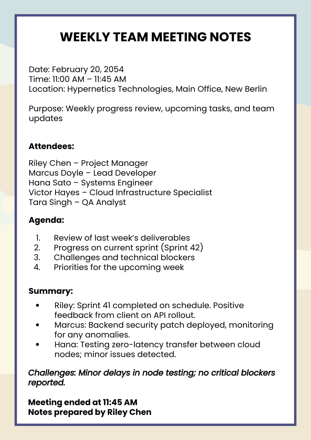 Free Weekly Meeting Template