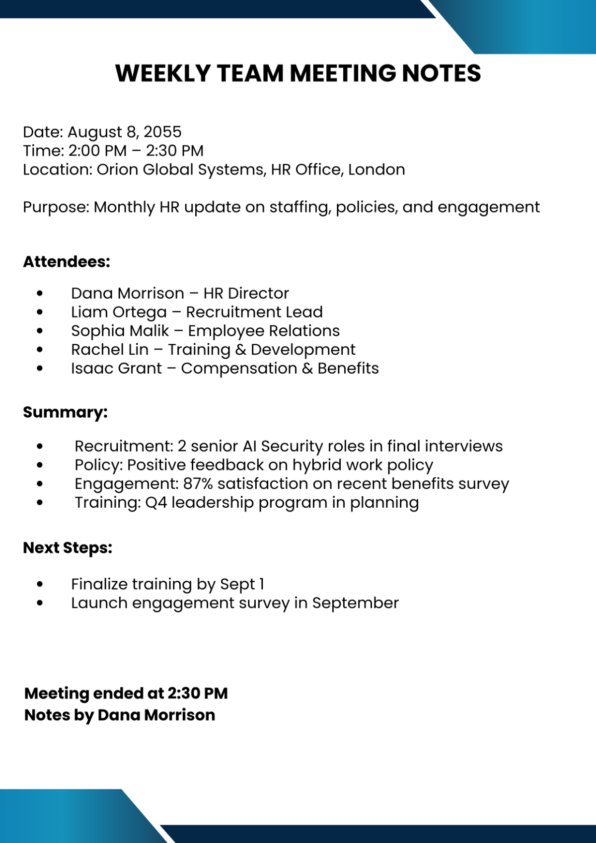 Free Professional HR Meeting Template