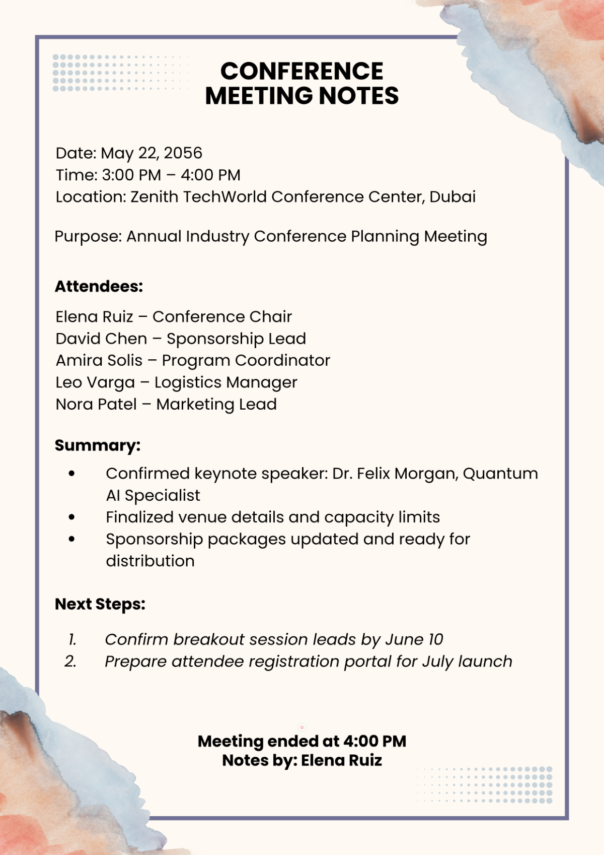 Free Conference Meeting Template