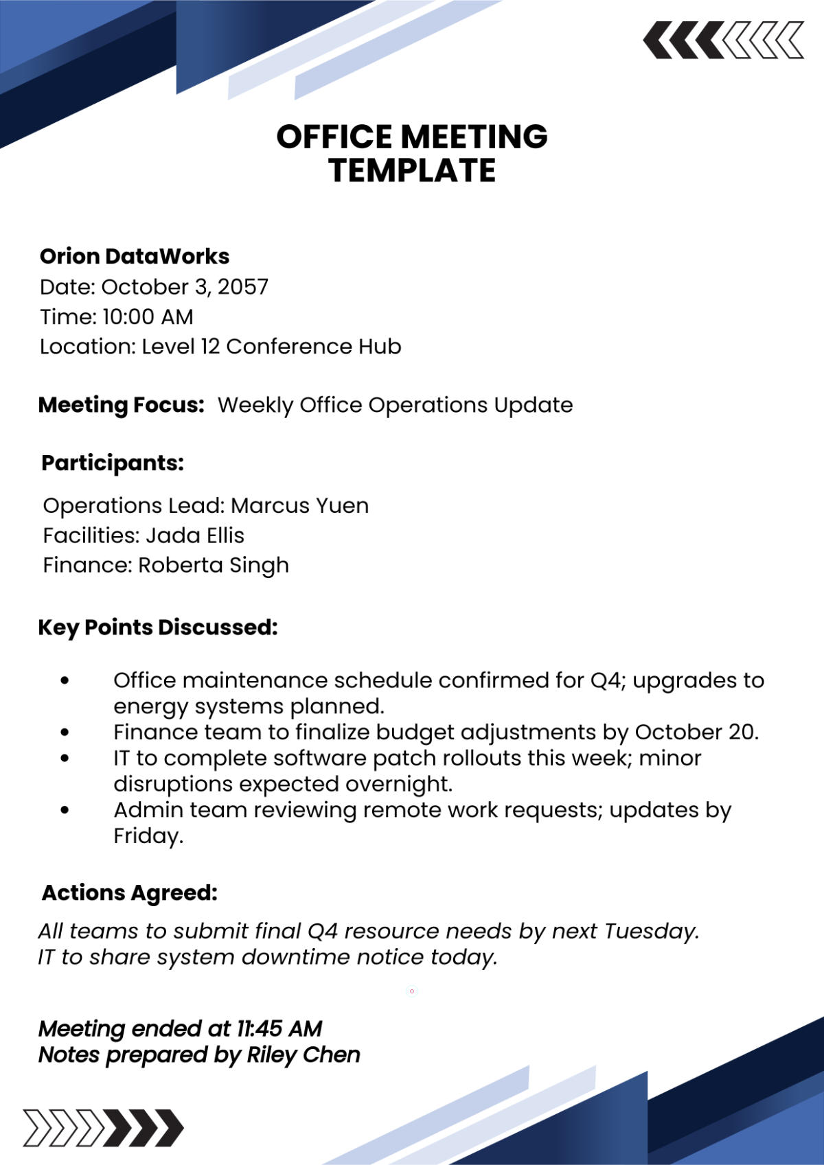 Free Office Meeting Template