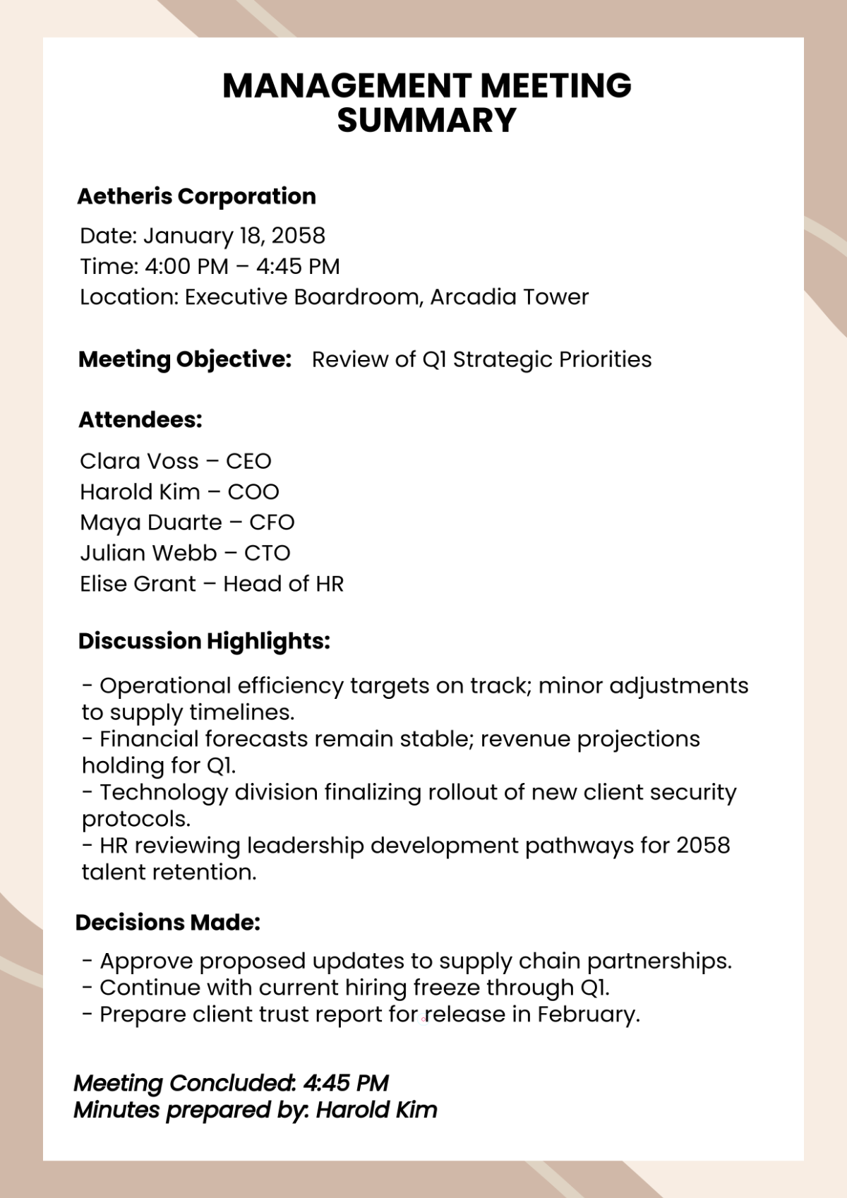 Free Management Meeting Template
