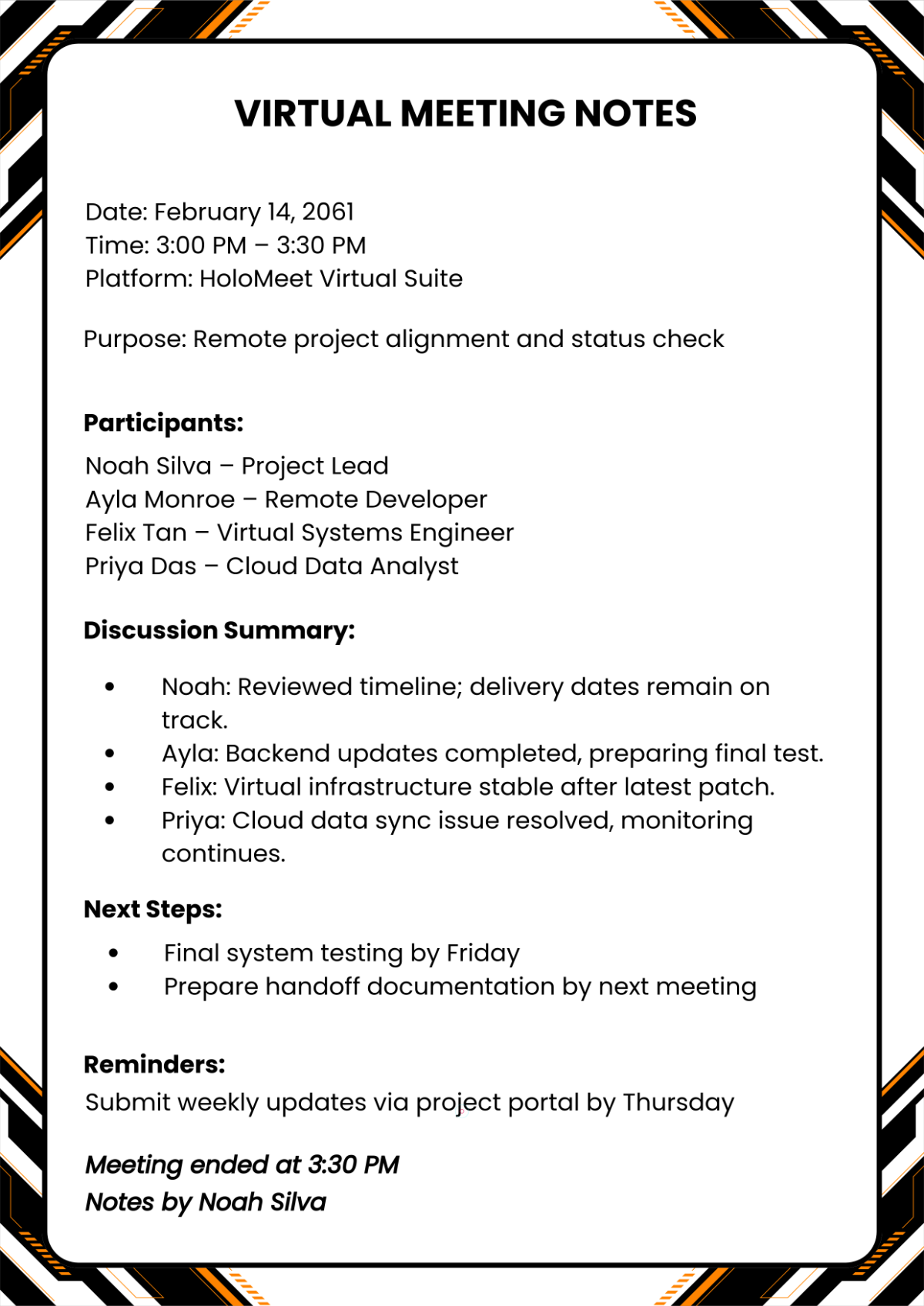 Free Virtual Meeting Template