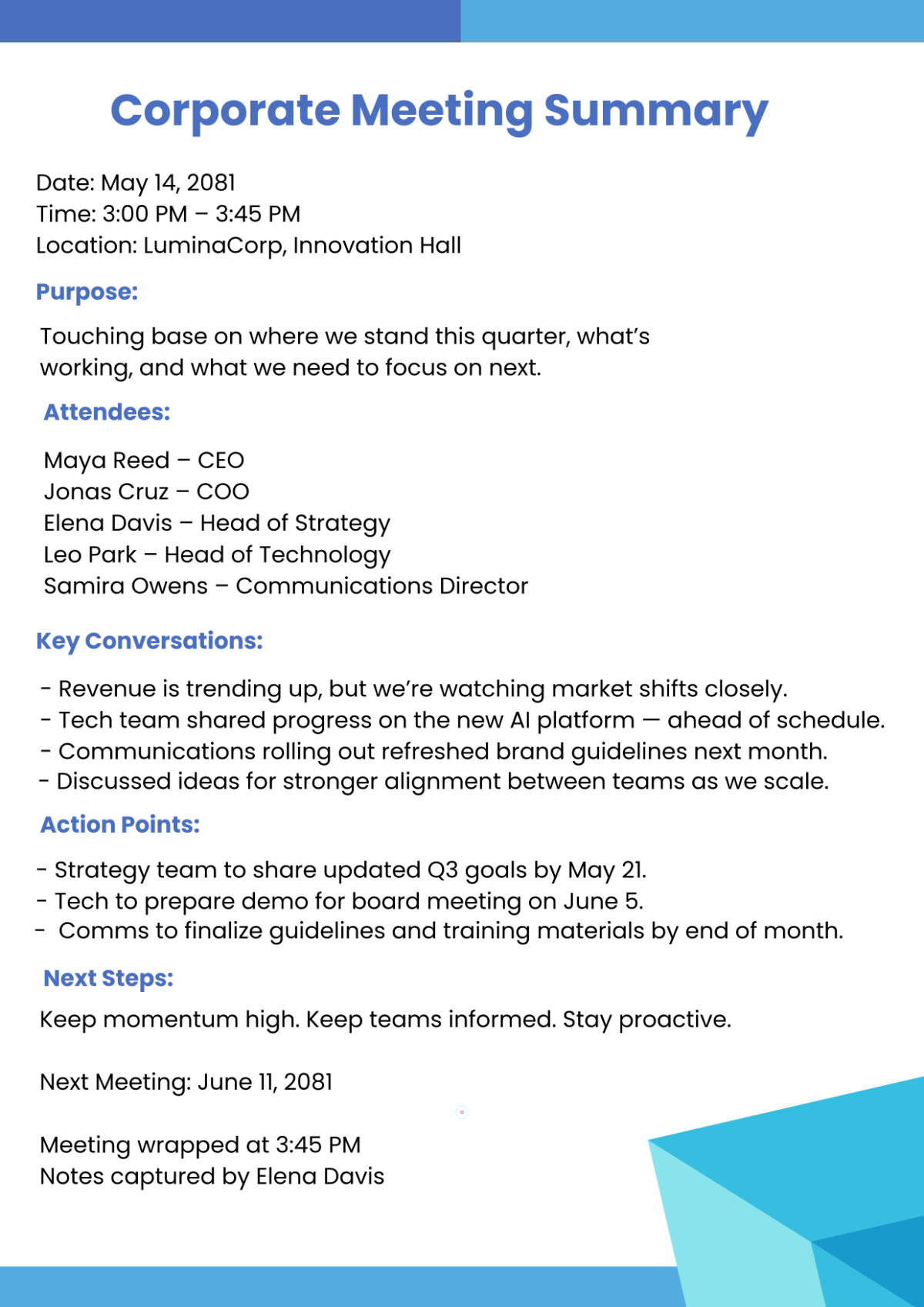 Corporate Meeting Template