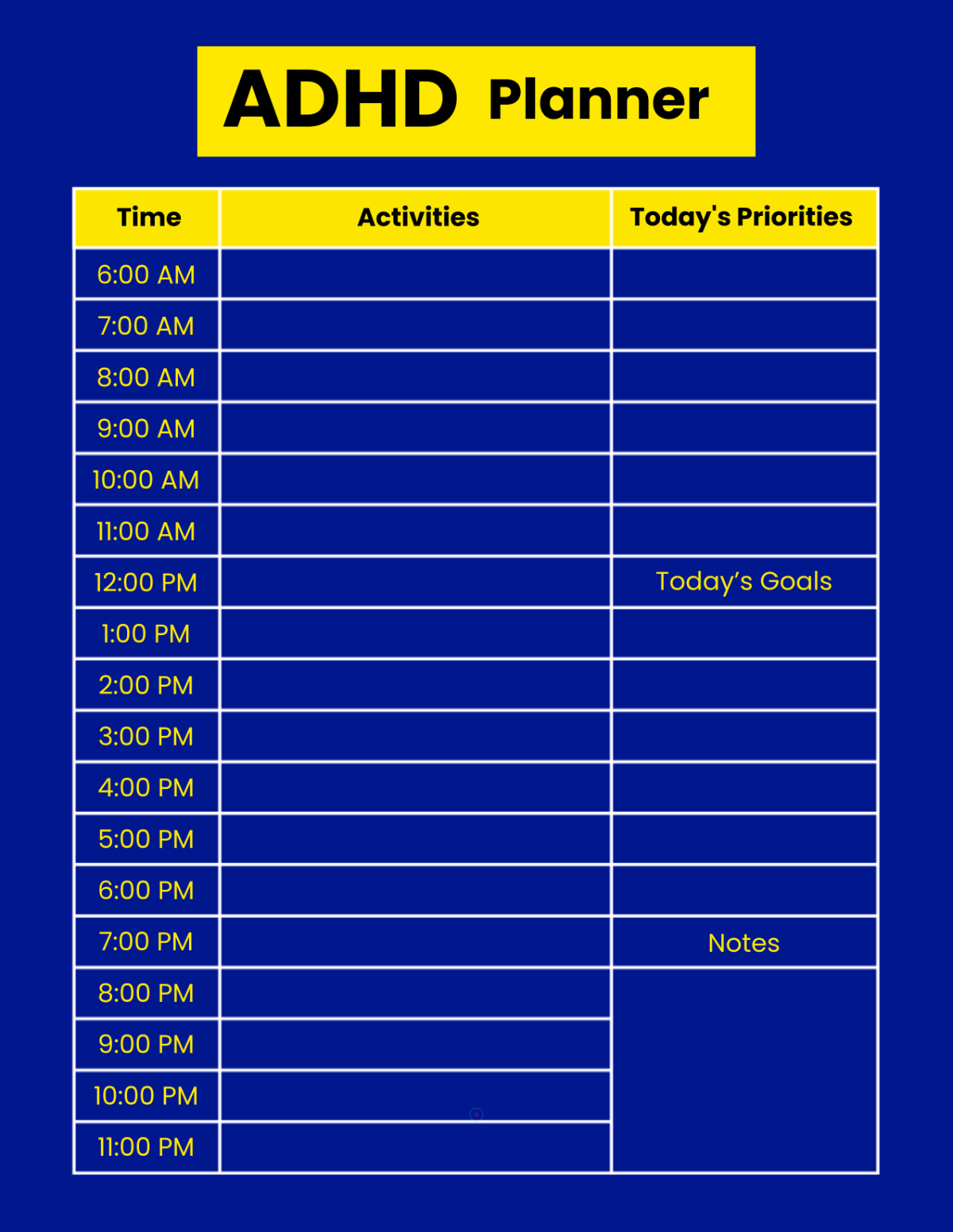Free Printable ADHD Planner Template