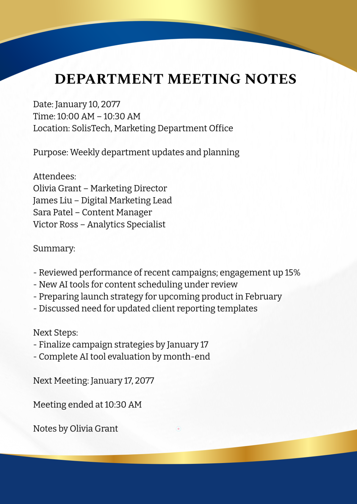 Department Meeting Template