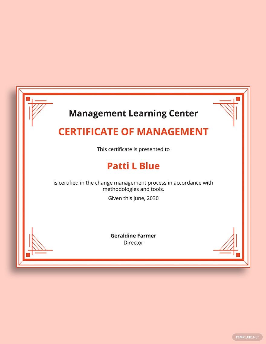 Change Management Certificate Template