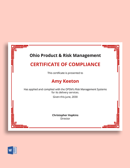 Risk Management Certificate Template - Word | Template.net