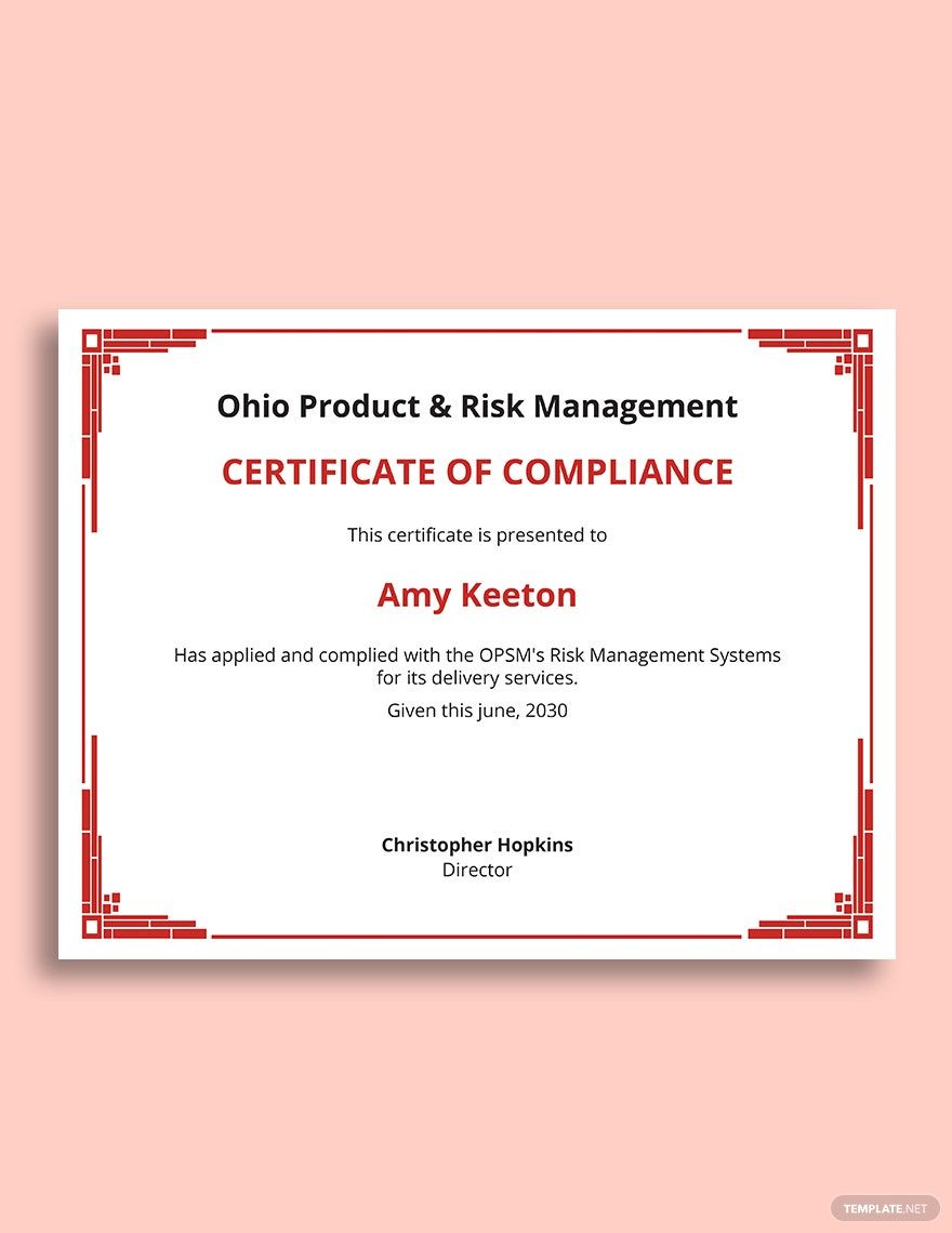 Risk Management Certificate Template
