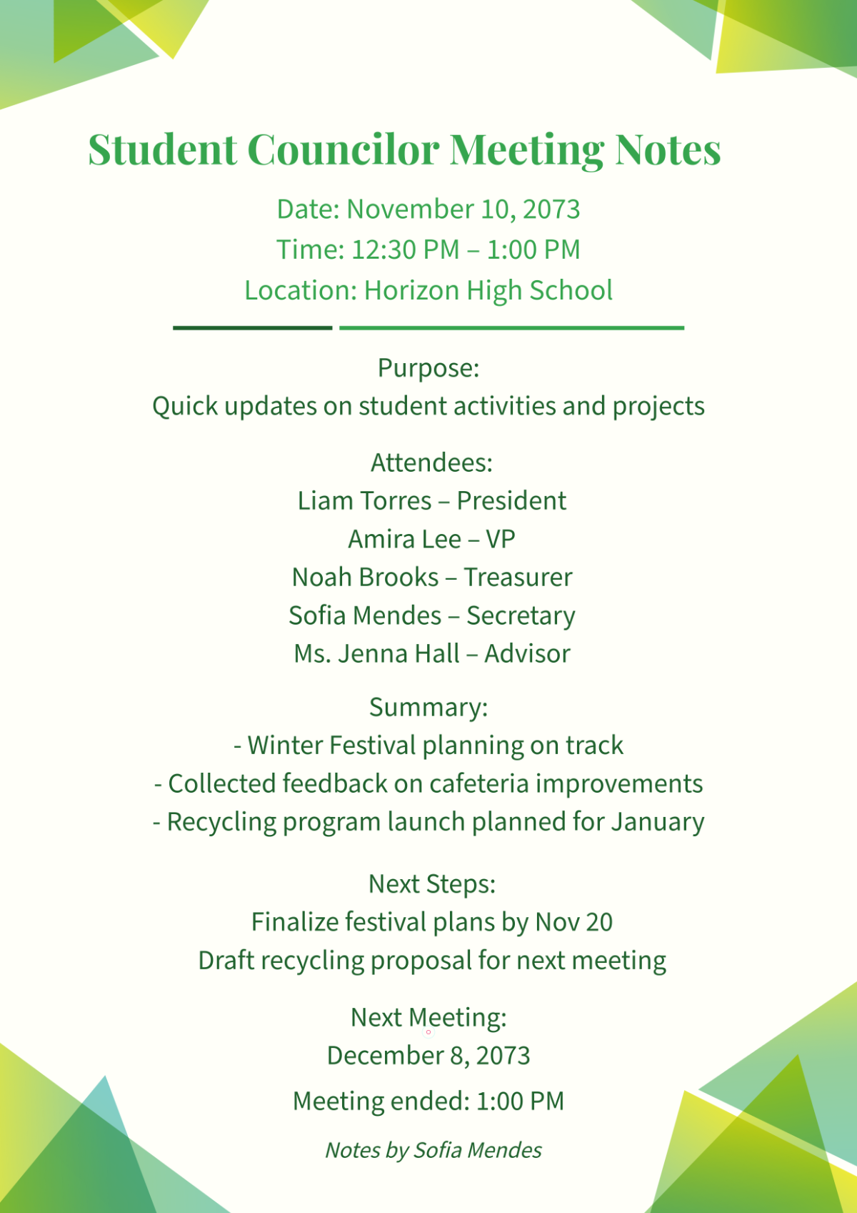 Student Councilor Meeting Template