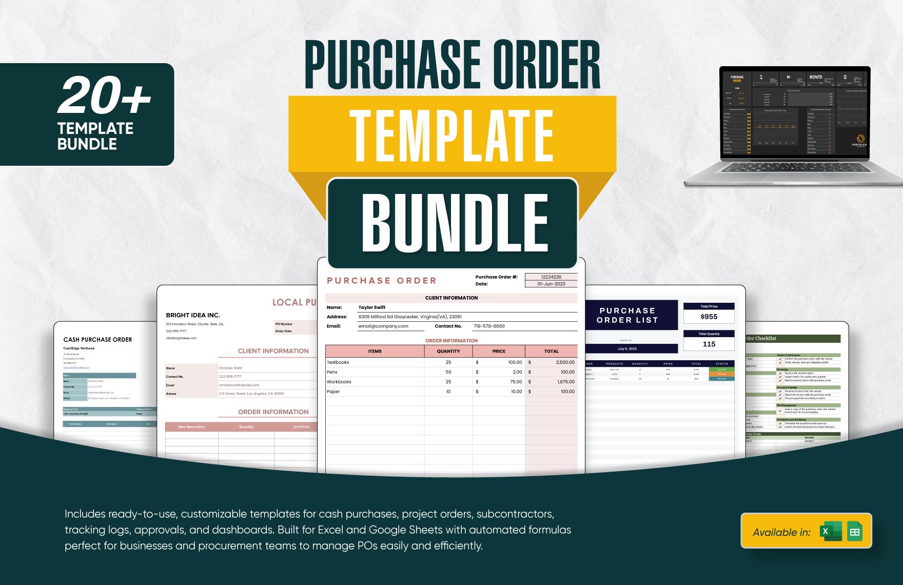 20+ Purchase Order Template Bundle in Excel, Google Sheets to Download