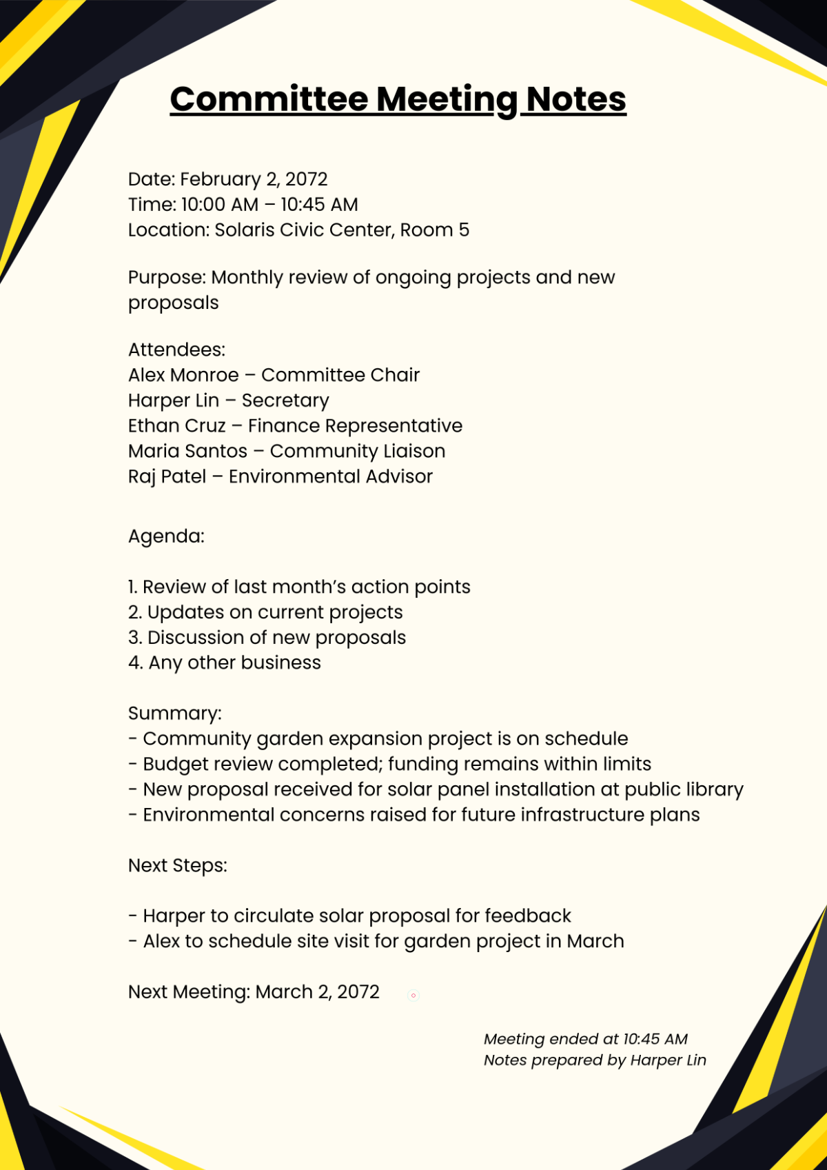 Committee Meeting Template