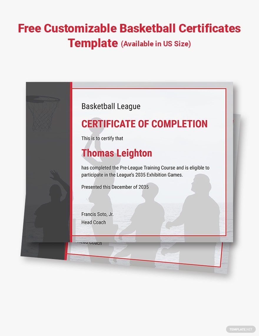 Customizable Basketball Certificates Template