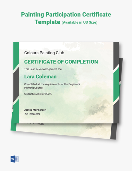 Painting Participation Certificate Template - Word