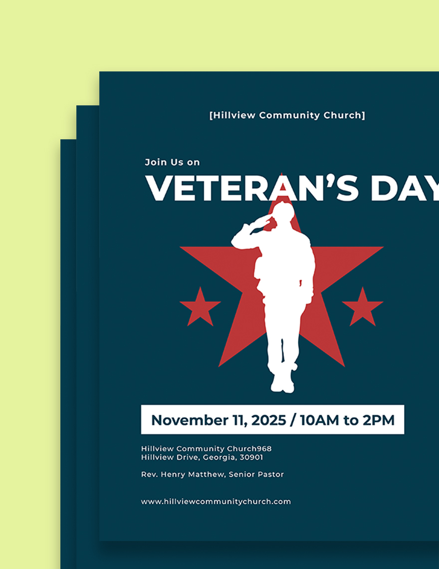 Veterans Day Church Flyer Template Printable