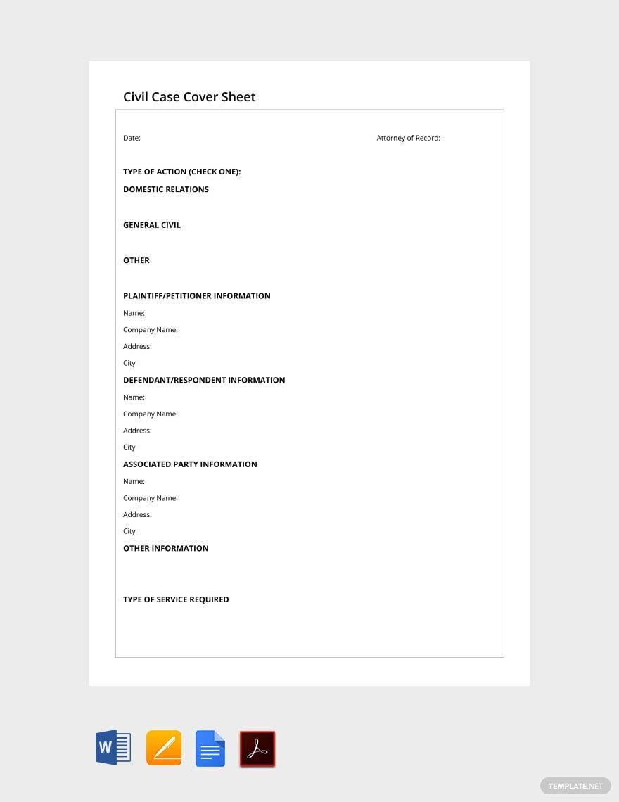 Civil Case Cover Sheet Template in Word, Google Docs, PDF, Apple Pages