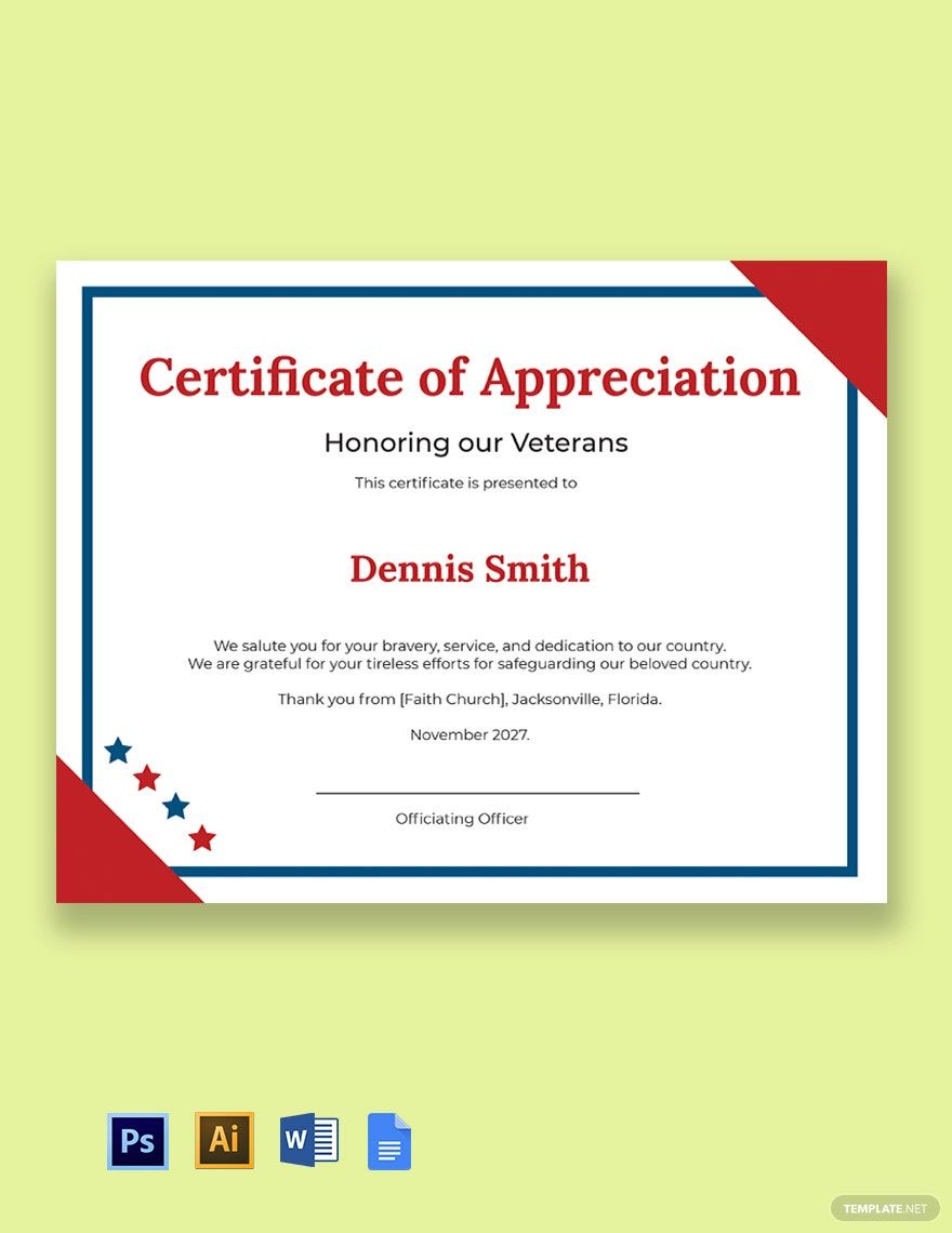 Free Printable Certificates Of Appreciation For Veterans Printable Templates