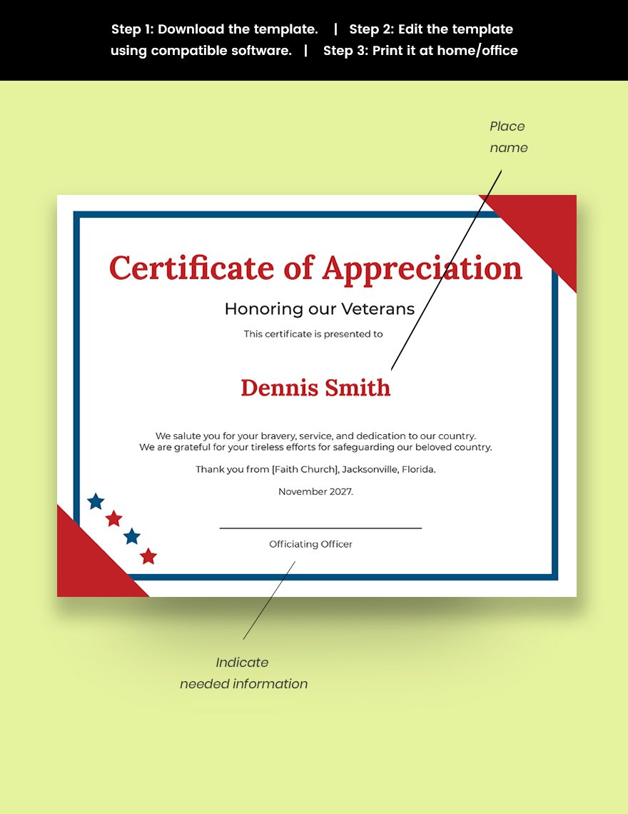 Veterans Day Appreciation Certificate Template