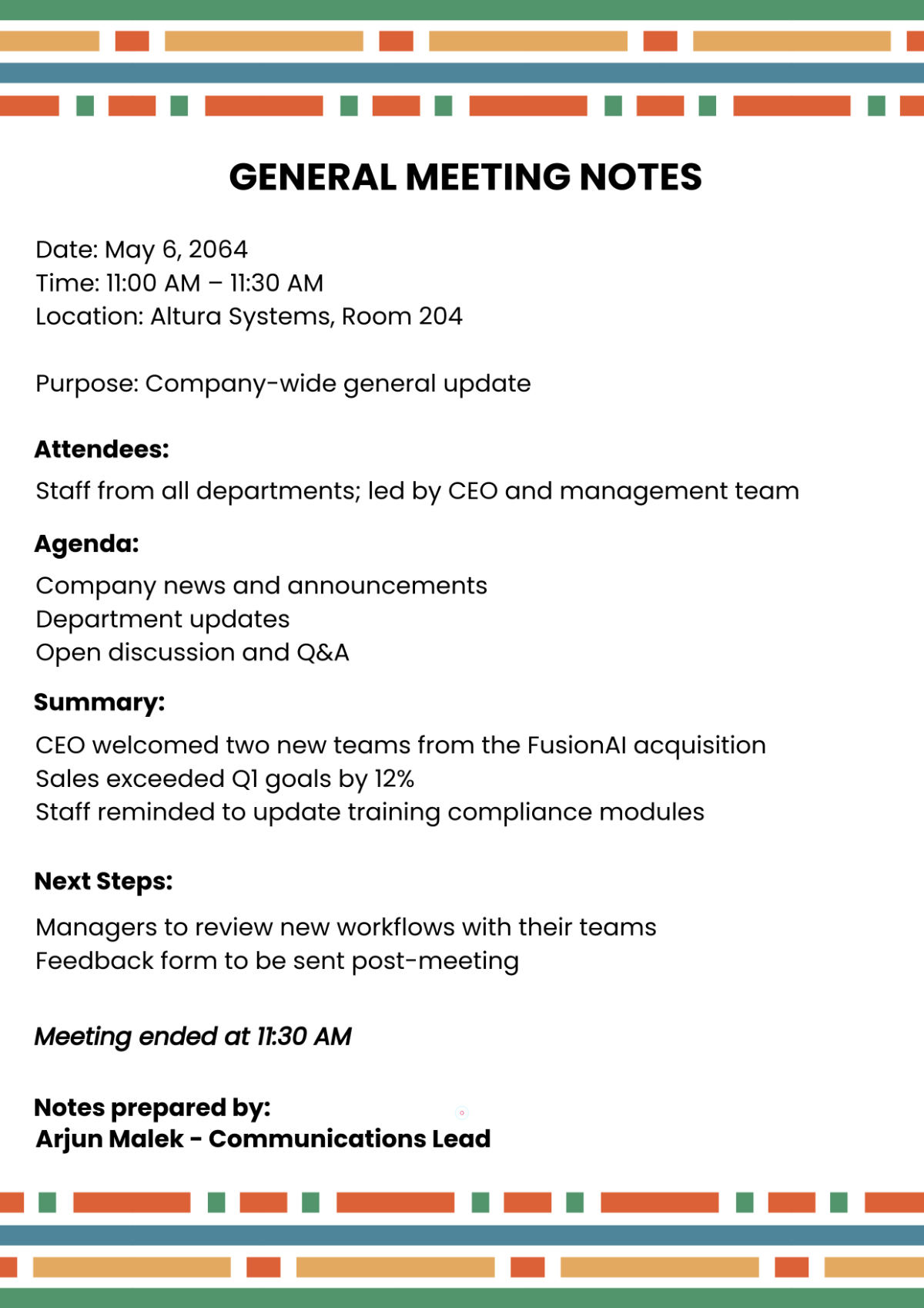 Free General Meeting Template