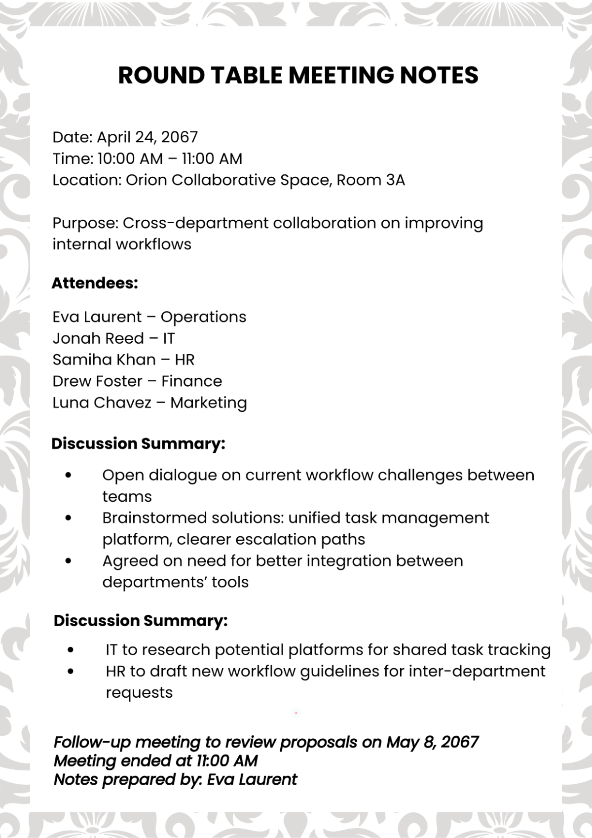 Free Round Table Meeting Template