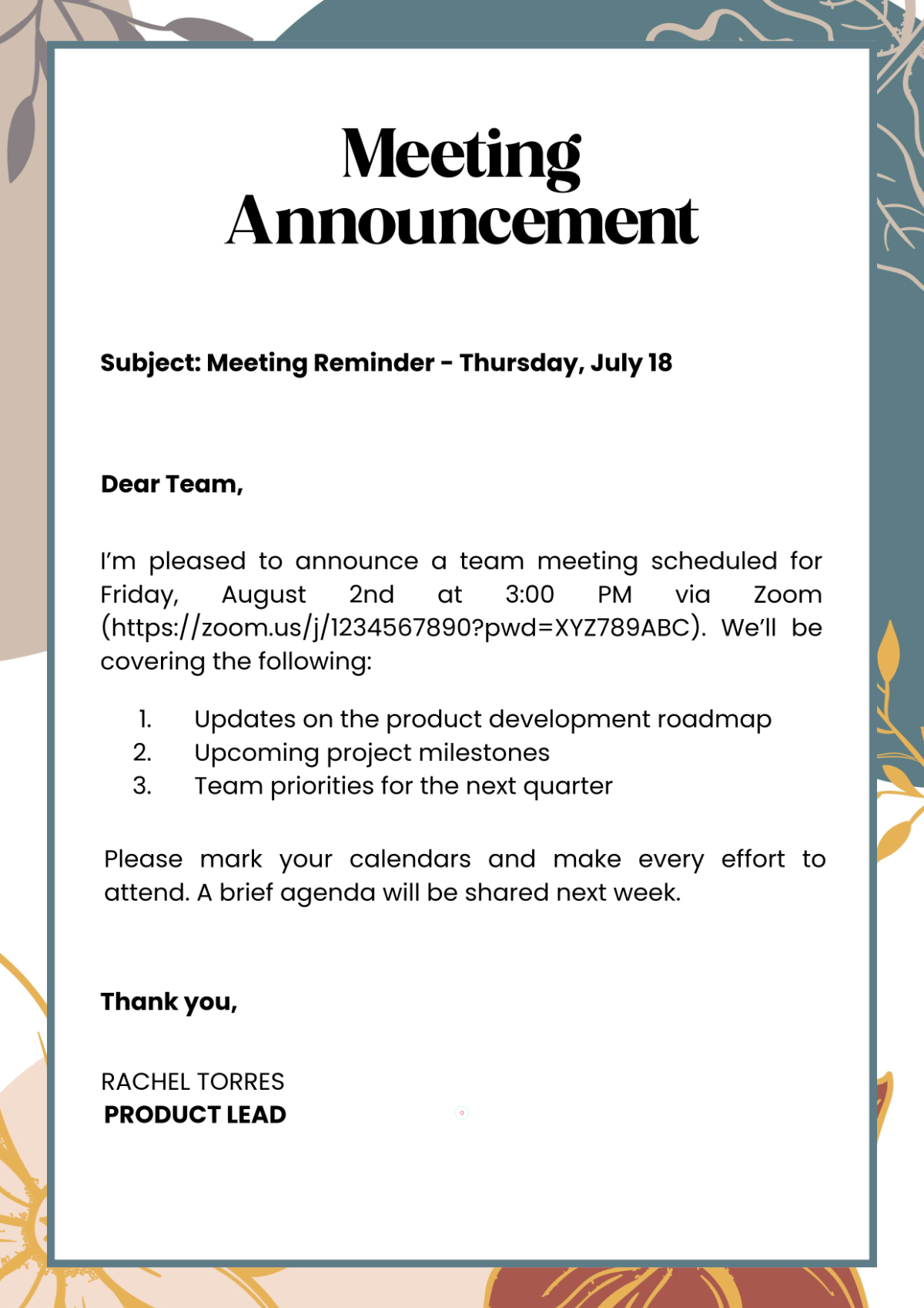Free Meeting Announcement Template