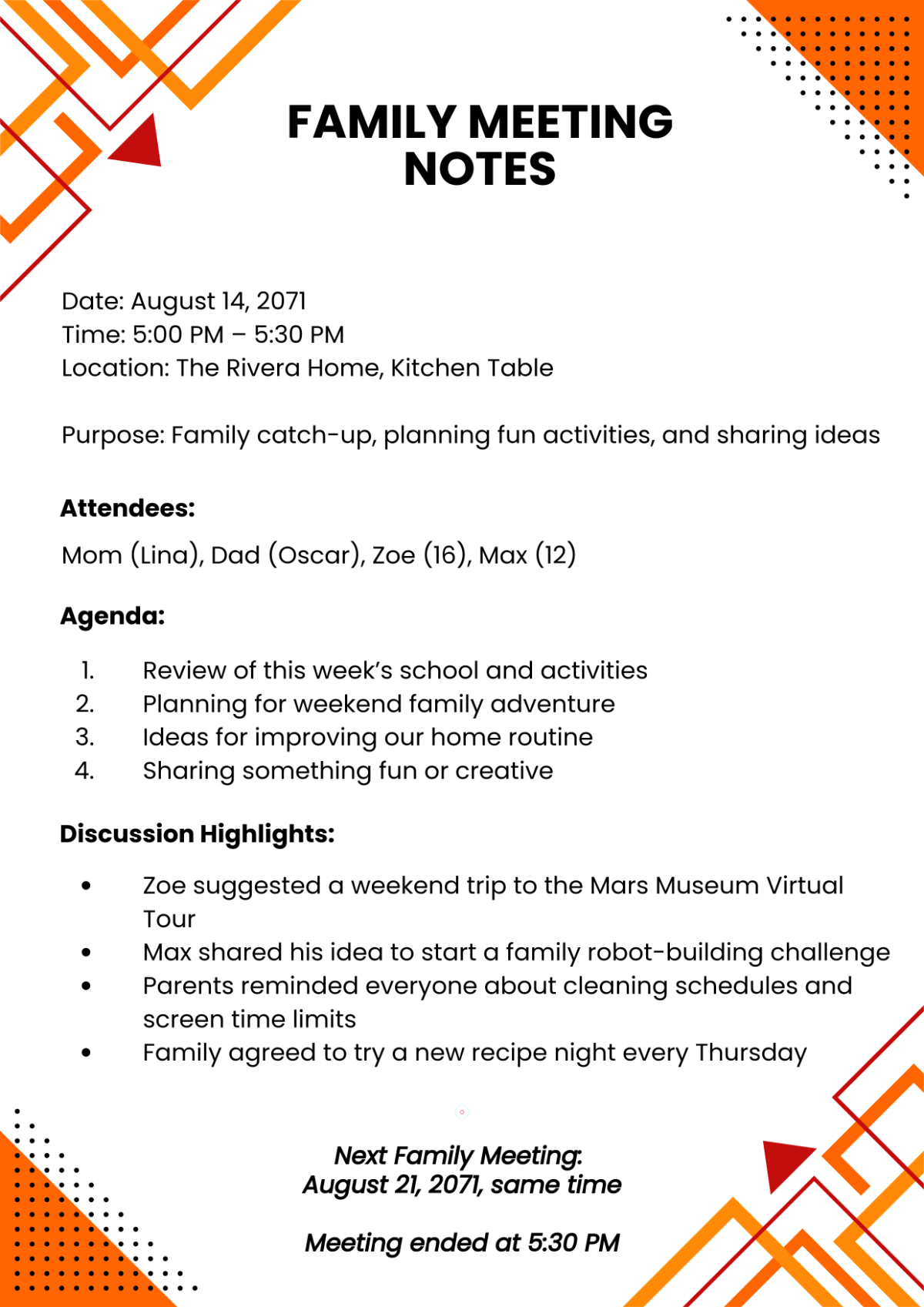 Free Creative Family Meeting Template