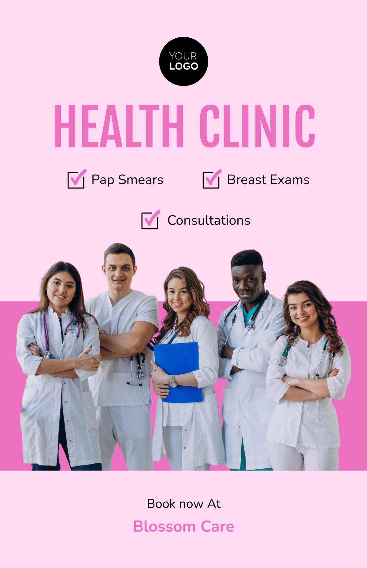 Free Pink Health Clinic Poster Template to Edit Online