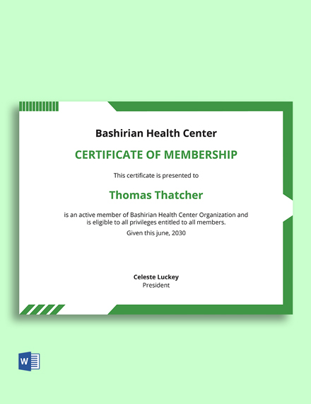 Medical Membership Certificate Template - Word