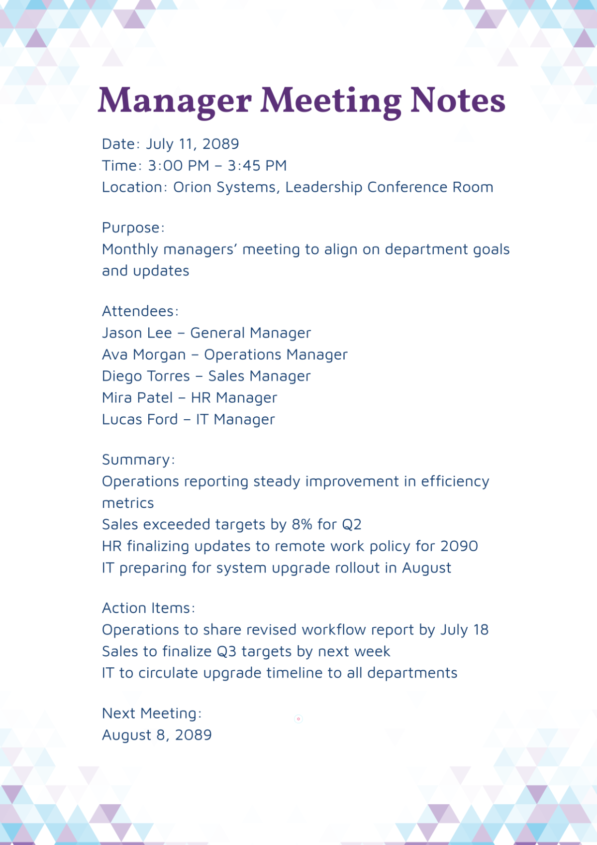 Free Manager Meeting Template