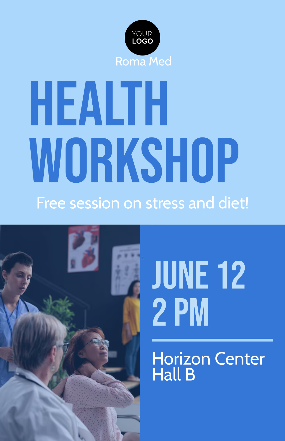 Free Blue Health Workshop Poster Template to Edit Online