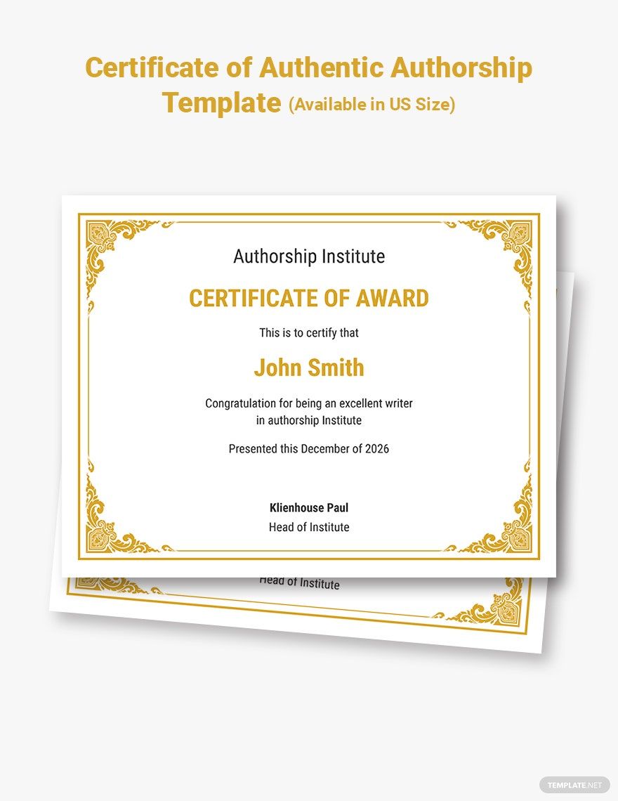 Certificate of Authentic Authorship Template